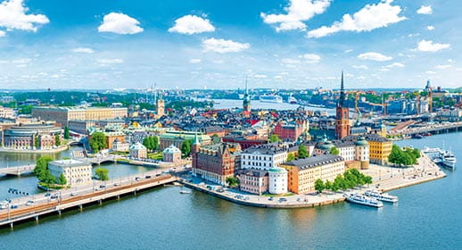 An aerial view of Stockholm city of islands