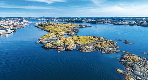 An aerial view of the rugged coastline of Haugesund, Norway