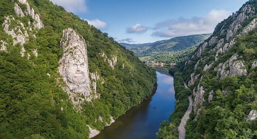 The Decebalus Face carving overlooking the Danube The Decebalus Face carving overlooking the Danube