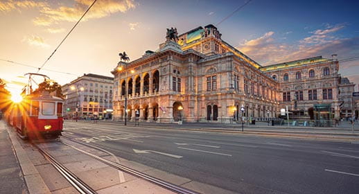 The Vienna Opera house at dusk, Austria