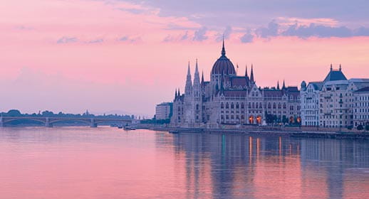The Hungarian Parliament Building at dusk