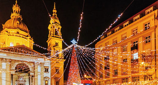St Stephen’s Basilica and the Christmas market in Budapest