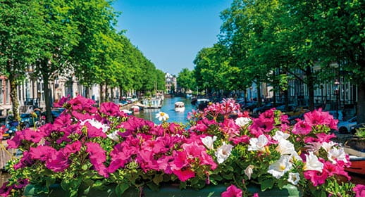 A view down a canal in Amsterdam