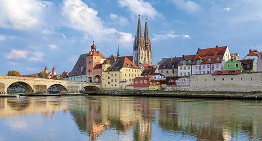 The cathedral and buildings in Regensburg, Germany