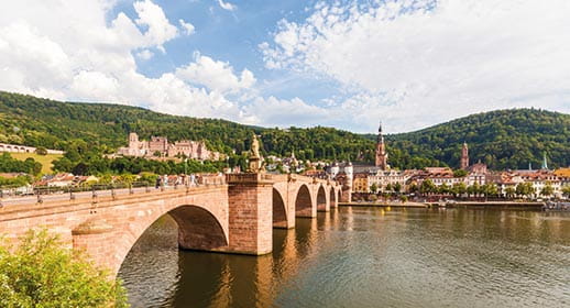 A view across the Neckar River to Heidelberg, Germany