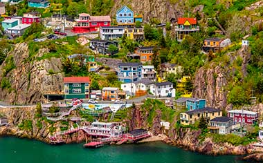 Colourful houses on the cliffs of St Johns in Newfoundland, Canada
