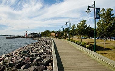 The port and waterfront of Sydney, Canada, with the a view of the world's largest fiddle