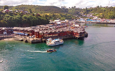 An aerial view of Angelmo Market in Puerto Montt, Chile