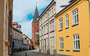 A view down the street in Aalborg, Denmark