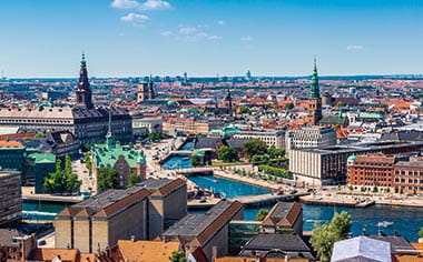 An aerial view over Copenhagen, Denmark