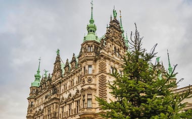 A Christmas tree in front of the Town Hall in Hamburg, Germany