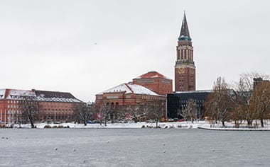 The spire of Nikolai Cathedral in Kiel, Germany