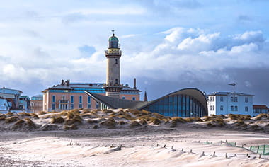 The lighthouse in Warnemünde in winter, Germany