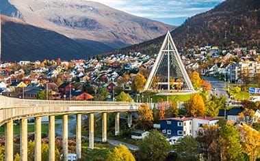 A view towards the Arctic Cathedral in Tromso, Norway