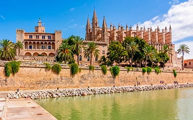 La Seu Cathedral and the Royal Palace of La Almudaina in Palma, Majorca Balearic islands