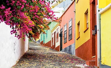 A view up a cobbled street in Santa Cruz, La Palma, Canary Islands