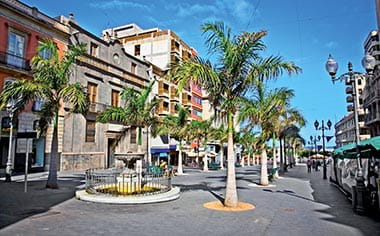 A view down a street in Santa Cruz de Tenerife, Tenerife, Canary Islands