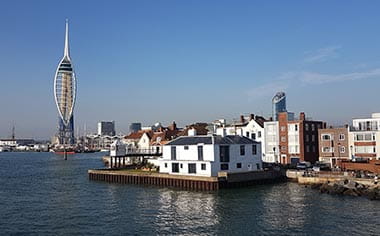 The district of Old Portsmouth and the Spinnaker Tower in Portsmouth, England, United Kingdom