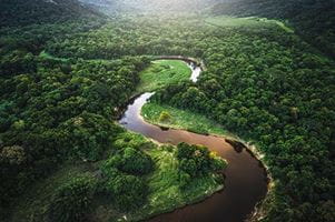 An aerial view of the Amazon River in Brazil
