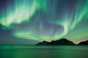 The 'Aurora Borealis', also known as the Northern Lights, in the sky over Norway