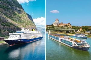 A split screen image of Spirit of Discovery and Spirit of the Danube