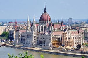 The Budapest Parliament building on the banks of the river Danube