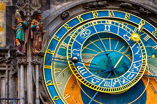The astronomical clock on the wall of City Hall in Prague