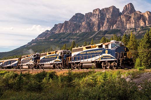 Rocky Mountaineer passing mountains