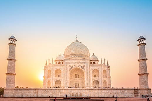 The sun sets over the Taj Mahal