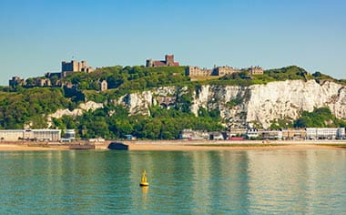 A view towards the castle and cliffs of Dover, England